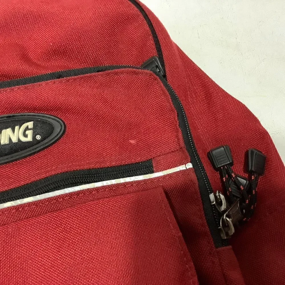 Vintage Spalding Leather Bottom Backpack Red 16